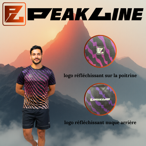 Maillot Running Homme noir PEAKLINE dégradé violet/orange